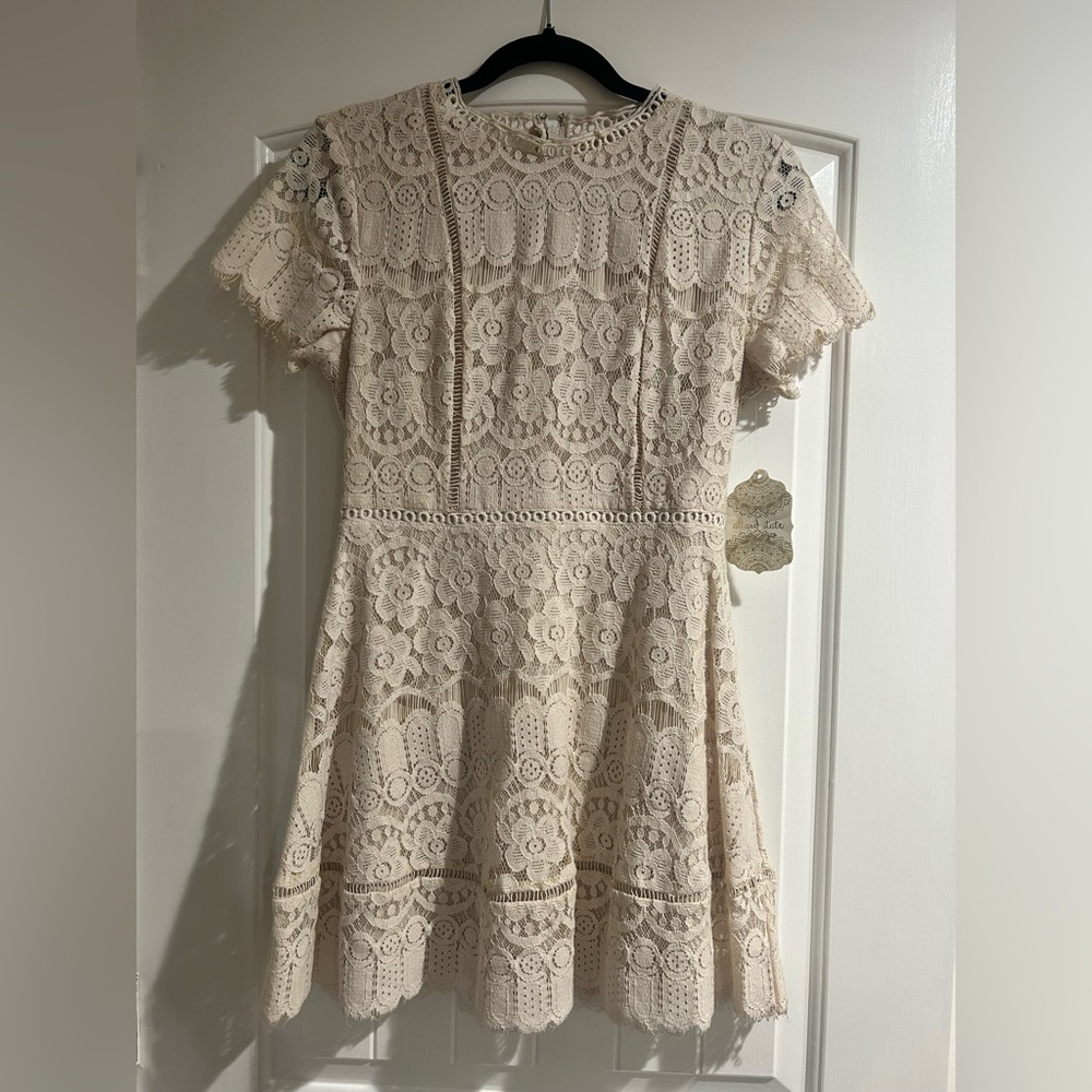 NWT Altar’d state light cream lace lined mini dress size small